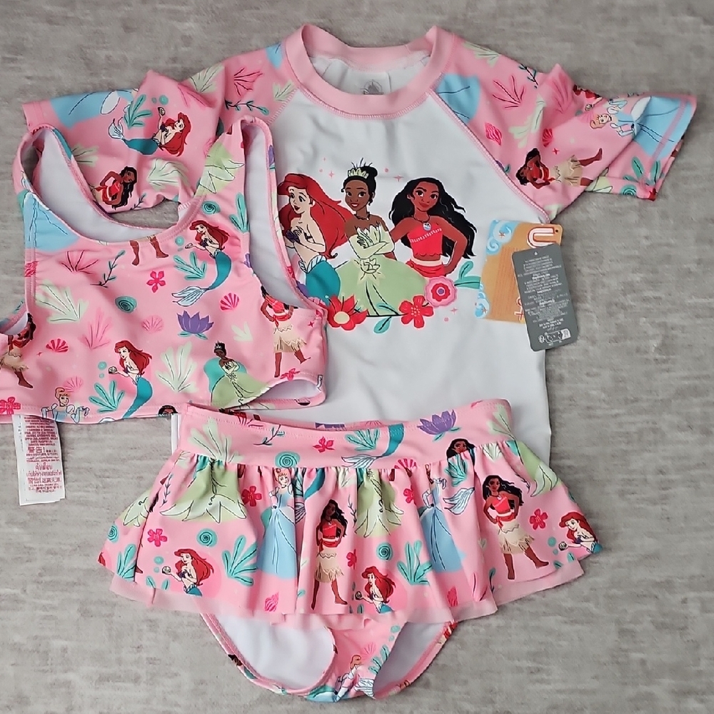 Disney Princess Kids Rashguard Set - Pink and White